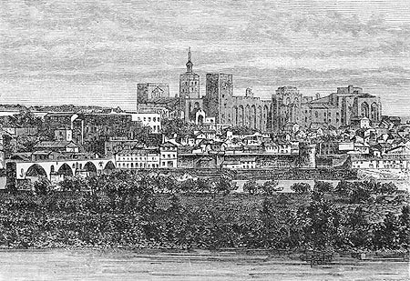 gravure d'Avignon vers 1880 - reproduction © Norbert Pousseur
