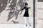 Vignette : L'éthique c'est l'esthétique du dedans -  un graph'mur ou street art de Miss Tic, photographié par © Norbert Pousseur