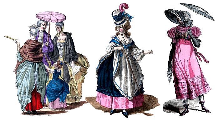 The fashion from 1760 till 1810, reproductions of engravings - © Norbert Pousseur