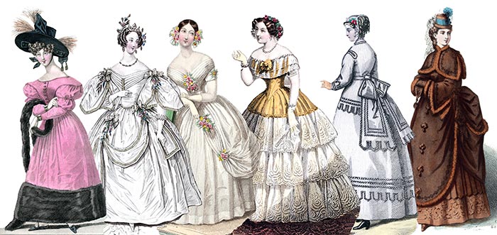 The fashion from 1828 till 1870, rerproductions of engravings - © Norbert Pousseur