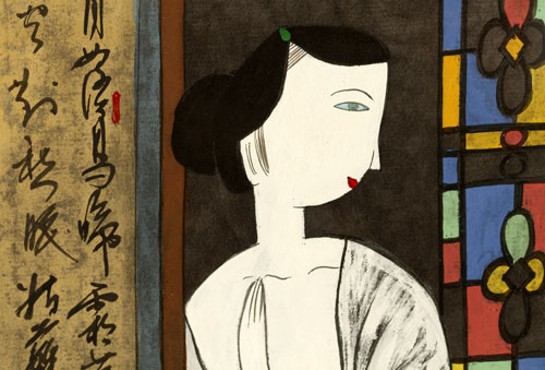 Tête de femme, détail de peinture chinoise sur soie - © Norbert Pousseur