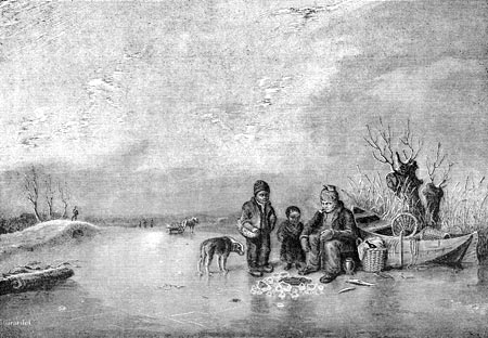 Pêcheur d'hiver en 1839 - reproduction par  © Norbert Pousseur