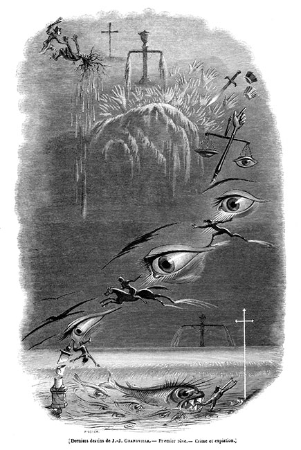 Rêve du caricaturiste  J.J. Grandville : Crime et expiation- - gravure de Rauch reproduite et restaurée numériquement par © Norbert Pousseur