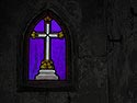 Simple croix sur fond violet - vitrail de cimetière - © Norbert Pousseur