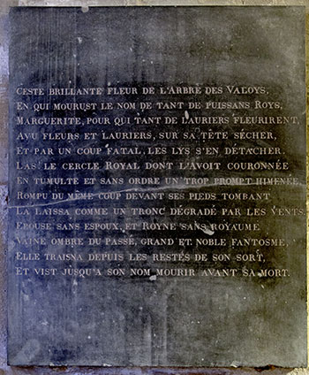 Plaque de Marguerite de Valois - reproducción  © Norbert Pousseur