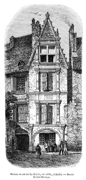 Grabado de 1850 de la casa de Boétie - reproducción © Norbert Pousseur