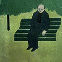 Homme à l'écharpe sur son banc, Graph’mur photographié par Norbert Pousseur ©