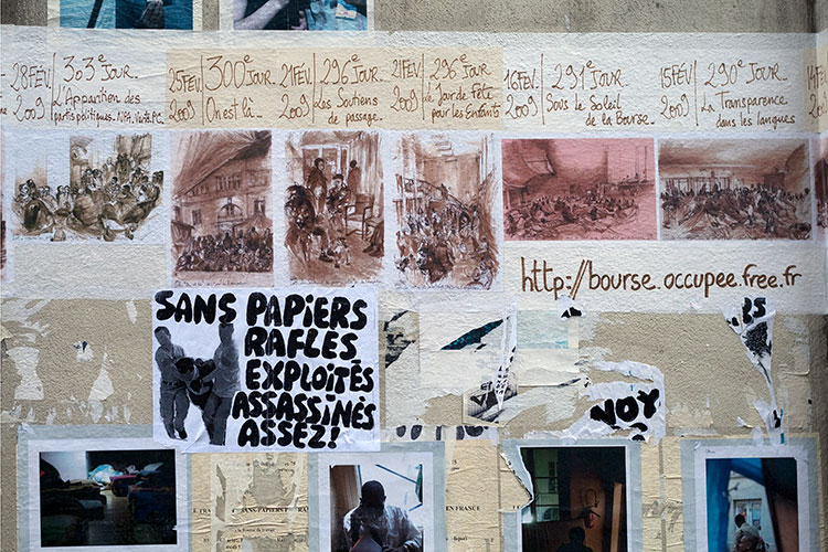 Lutte des sans-papier - occupation de la Bourse - un graph'mur ou street art photographié par © Norbert Pousseur