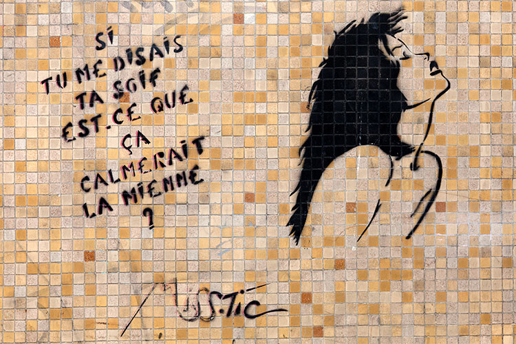 Si tu me disais ta soif... -  un graph'mur ou street art de Miss Tic, photographié par © Norbert Pousseur