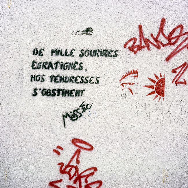 Nos tendresses s'obstinent  - un graph'mur ou street art de Miss Tic, photographié par © Norbert Pousseur