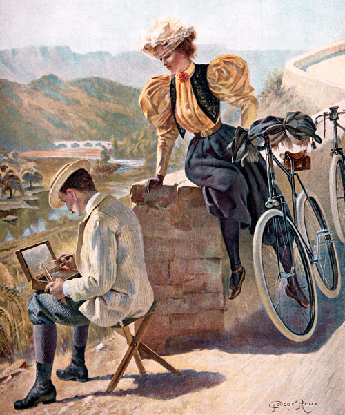 Couple of cyclists in 1895 - reproduction © Norbert Pousseur