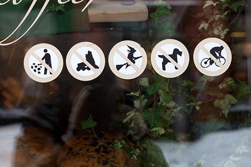 Stickers of ban in Riga - © Norbert Pousseur