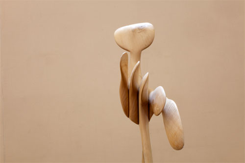 Wooden abstract sculpture by Lutfi Romhein - © Norbert Pousseur