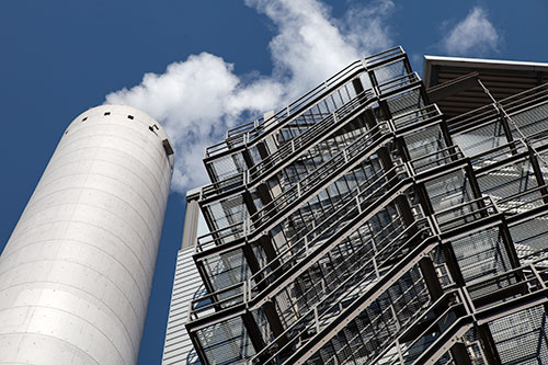 Staircase of facade of the Zurich power plant of recycling - © Norbert Pousseur