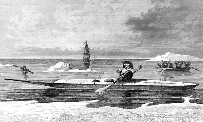 Kayak vers 1830 - reproduction © Norbert Pousseur