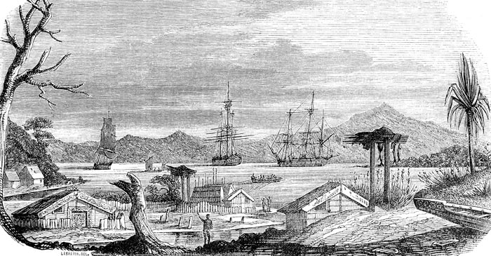 Baie d’Akaroa en  1833 - reproduction © Norbert Pousseur