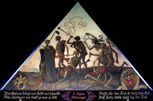 Tableau de Kaspar Meglinger (17ème) du pont de la Danse des Morts - reproduction © Norbert Pousseur