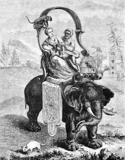 Illustration de la fable - Le rat et l'éléphant - reproduction par  © Norbert Pousseur