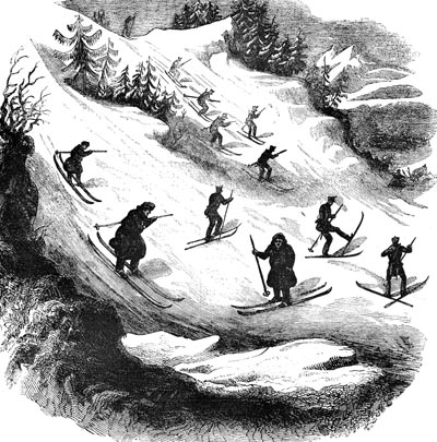 Skiers Lapland in 1842 - reproduction by © Norbert Pousseur
