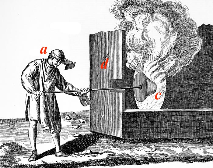 Chauffage de la bosse et abranchage - reproduction et colorisation par  © Norbert Pousseur