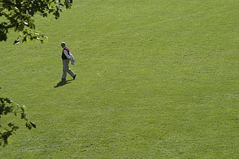 Promeneur sur la pelouse du parc de l'île St Germain - ponts sur Seine - © Norbert Pousseur