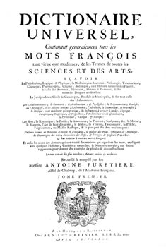 Page de garde du premier tome du dictionnaire Furetiè - reproduction © Norbert Pousseur