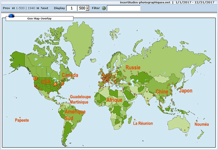 Carte des statistiques géographiques du site "Incertitudes photographiques" Carte des statistiques géographiques du site "Incertitudes photographiques"