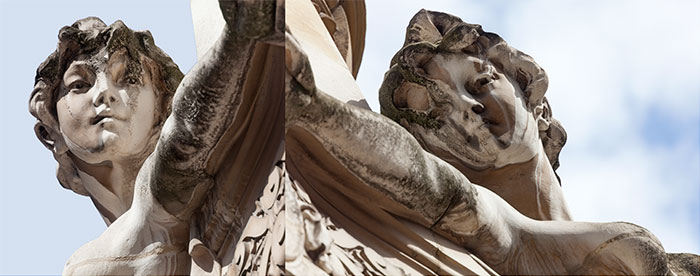Deux femmes se regardant - sculptures en photomontage - © Norbert Pousseur Deux femmes se regardant - sculptures en photomontage - © Norbert Pousseur