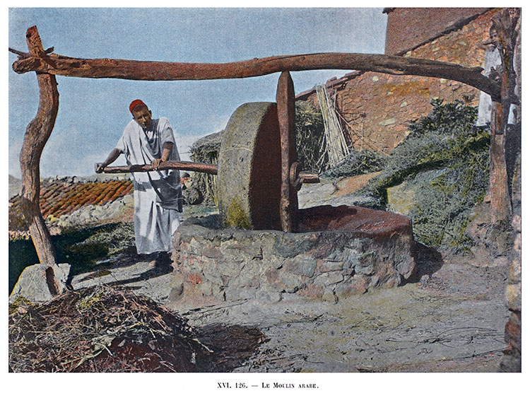 Moulin à bras du Maghreb -  photo colorisée, numérisée et restaurée par © Norbert Pousseur
