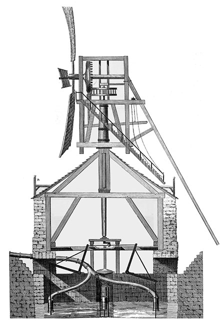 Moulin à vent à tête pivotante  -  Gravure numérisée et restaurée par © Norbert Pousseur