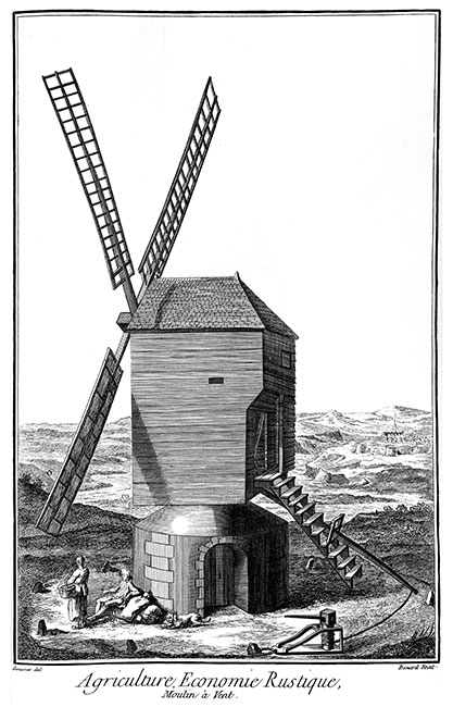 Moulin à vent à corps pivotant  -  Gravure numérisée et restaurée par © Norbert Pousseur